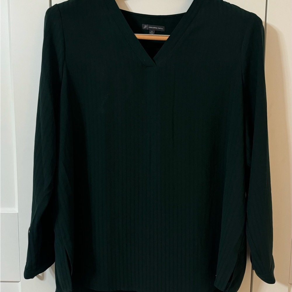 Adrianna Papell Hunter Green V-Neck Blouse